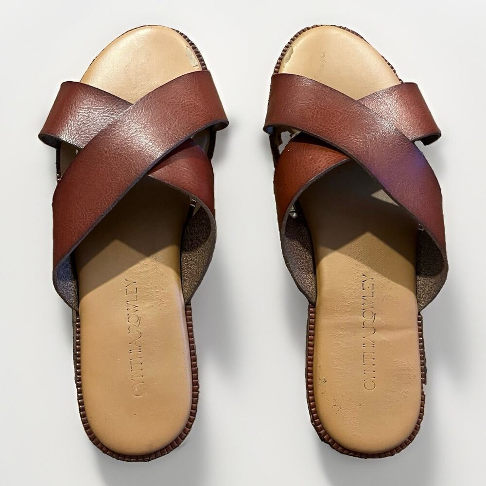 Cynthia Rowley Libra Criss Cross Leather Sandals Cognac Slides Women’s Size 7